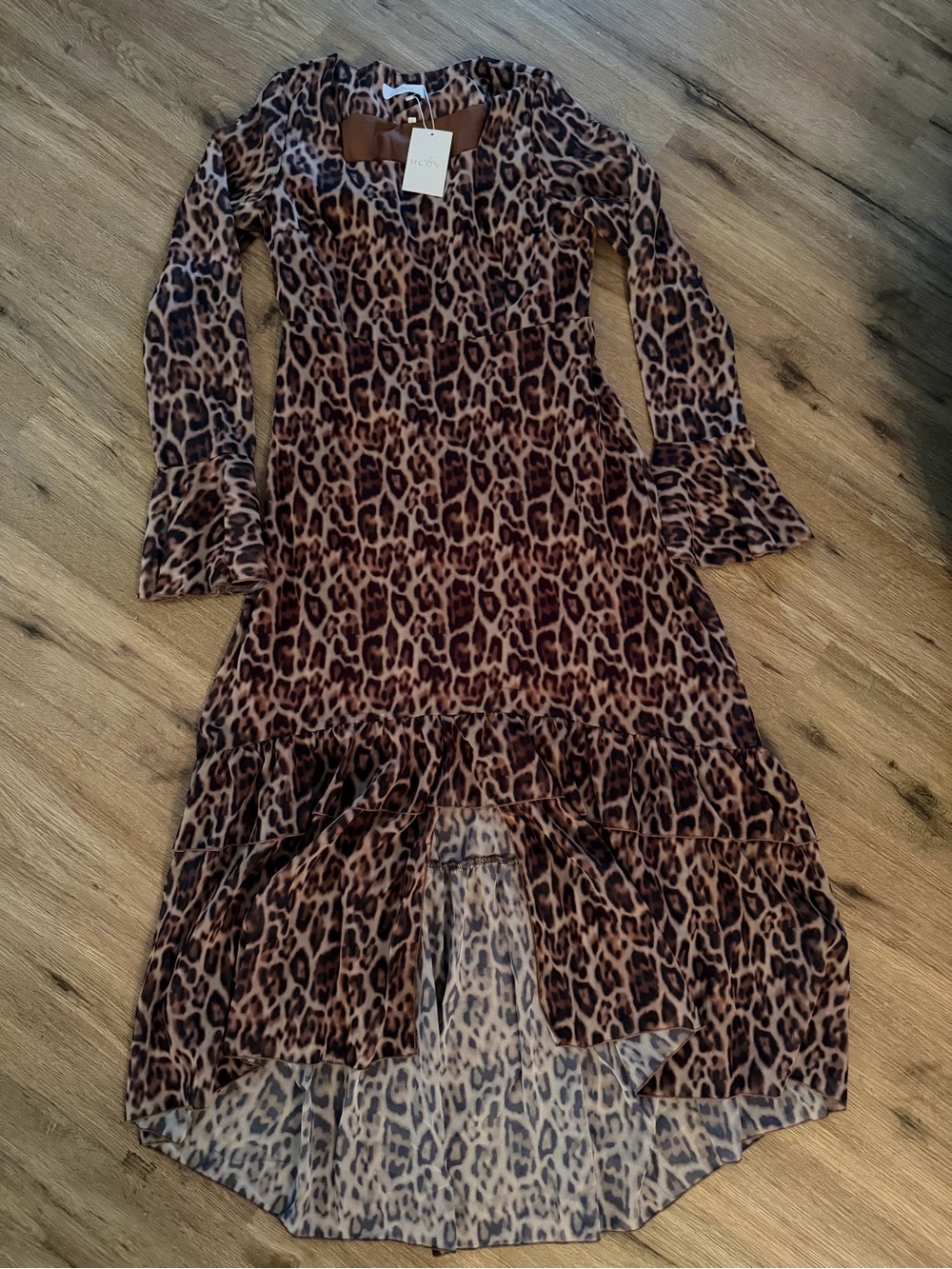 Leopard Print Tiered Maxi Dress in Brown